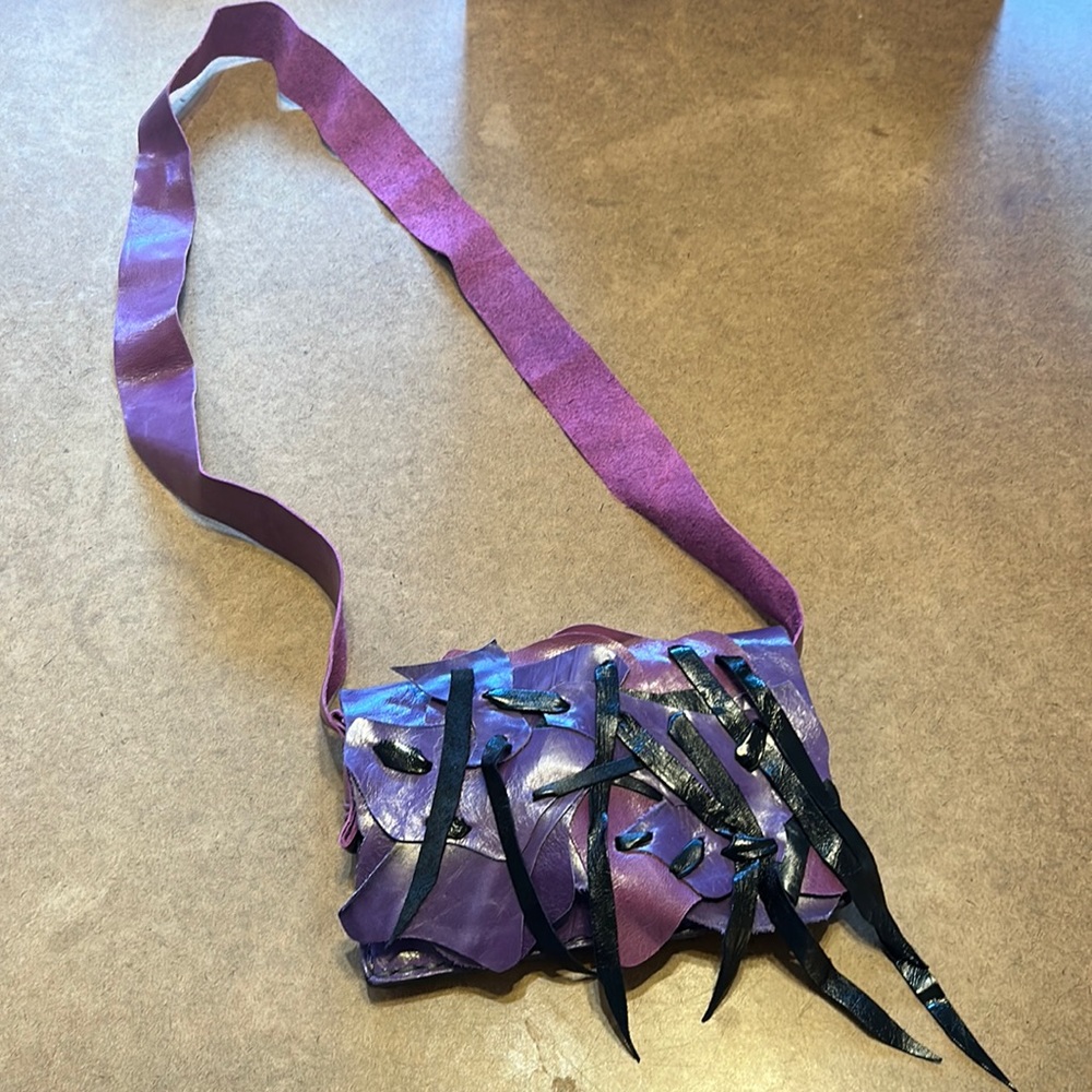 Leather hand-crafted purse -purple and black